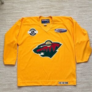CCM Minnesota Wild Center Ice NHL Hockey Yellow Knit Jersey Size XL Bud Light